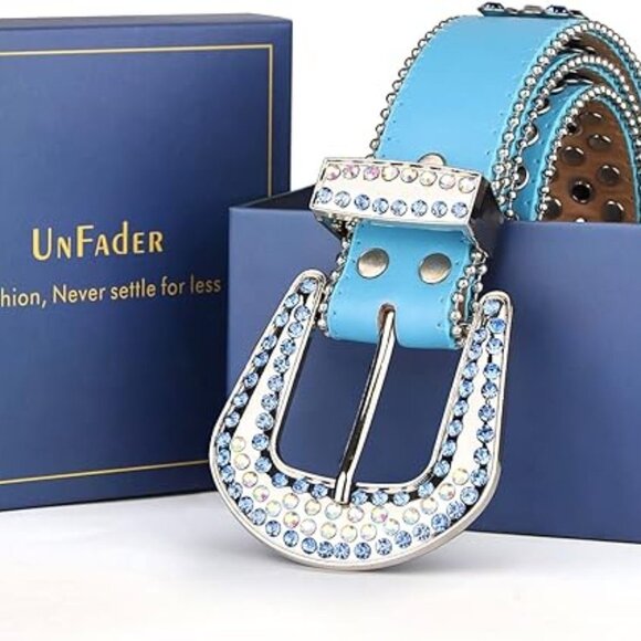 BOGO Un Fader Faux Leather Embellished Rhinestone Crystal Bling Western Belt XL - Picture 10 of 10